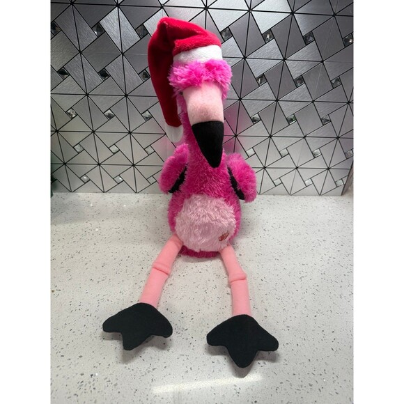 Dan Dee Singing Flamingo Macarena Christmas Animated Pink 16in Santa Hat Plush - Picture 1 of 11